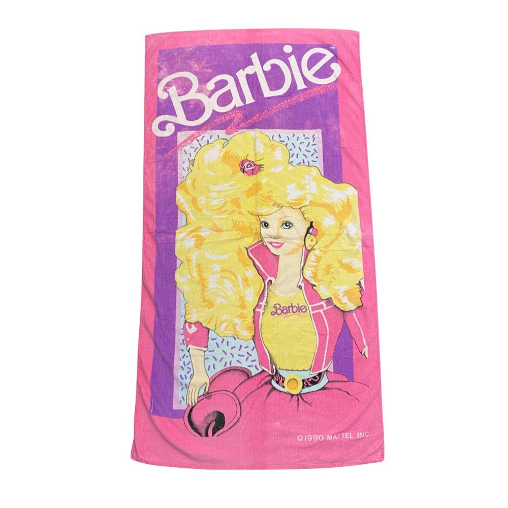 Vintage 90s Barbie Doll Terry Cloth Beach Towel